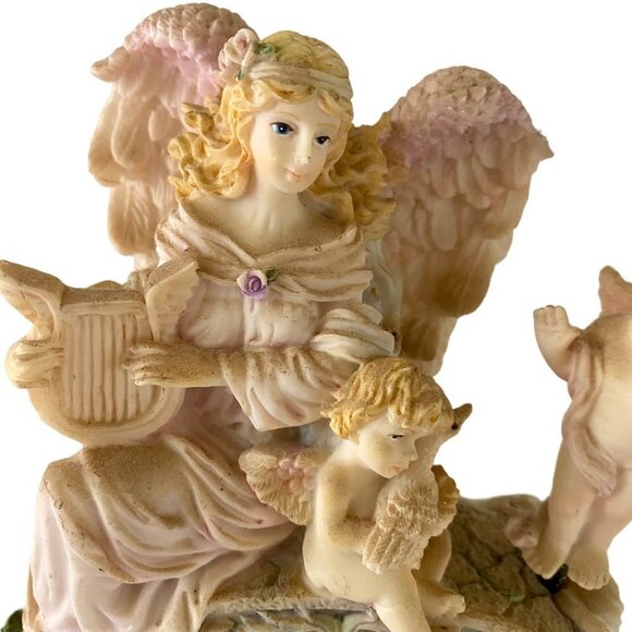 Angels on Bridge With Swans Music Box Sculpture Beautifully Detailed - Picture 2 of 12
